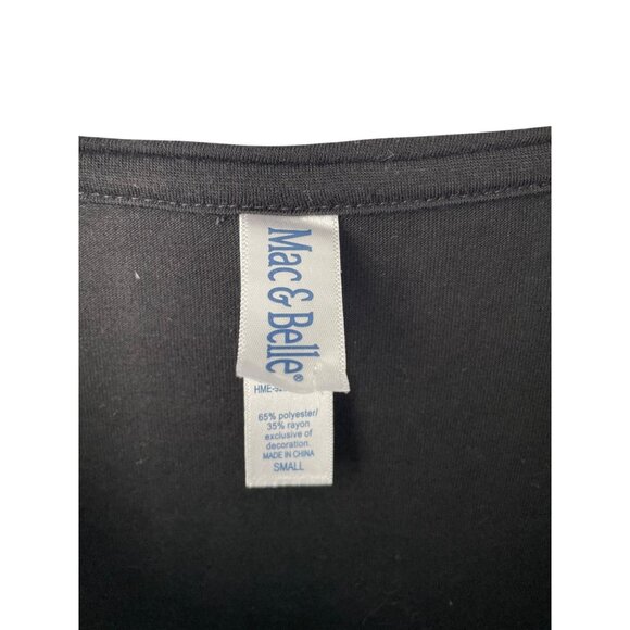 Mac & Belle Black Christmas Santa Print Long Sleeve Top S Polyester Rayon Blend - Picture 3 of 4